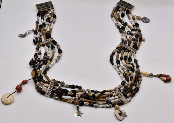 Vintage Multi-Strand Black White Glass Beaded Charm Belt 37” Boho Artisan Coast main image 12
